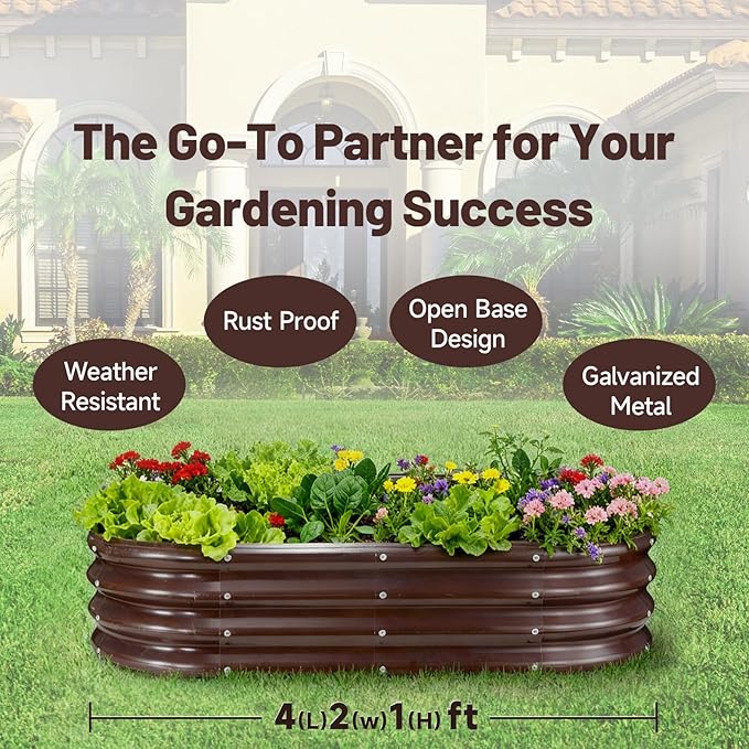 GOOZOO Galvanized Planter Raised Garden Bed, Oval Metal Land Planter Box - Image 3