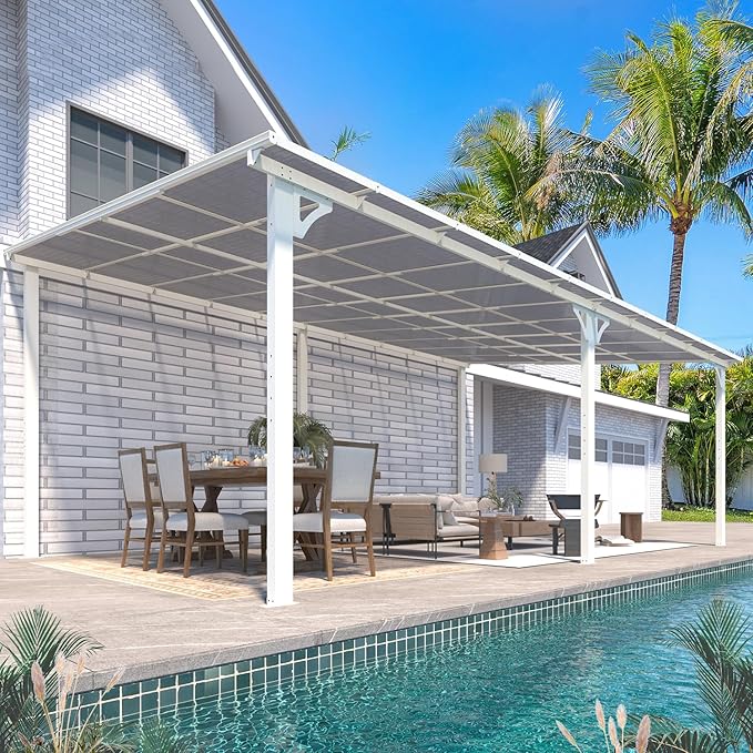 AECOJOY 20' x 12' White Gazebo Pergola, 12x20 Large Wall Mounted Lean to by AECOJOY