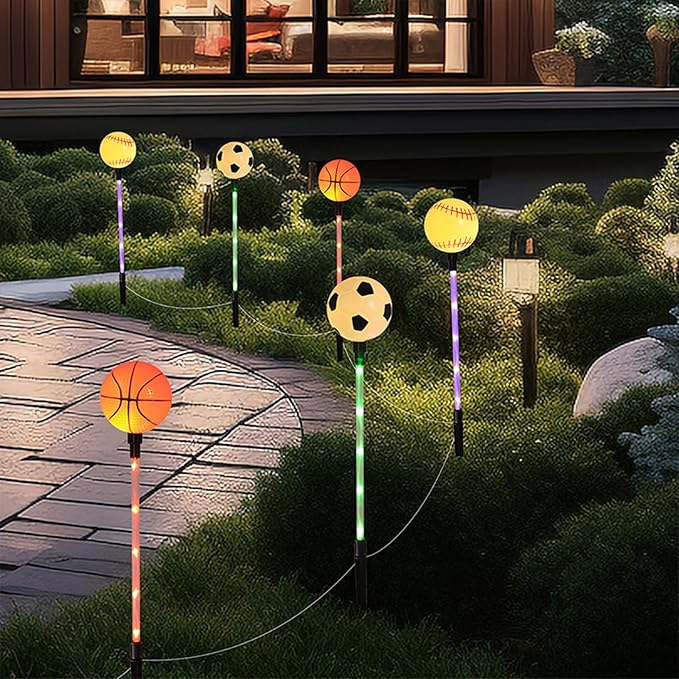 Solar Lights Outdoor, Baseball Soccer Basketball Theme LED Stake Light by AUGPET