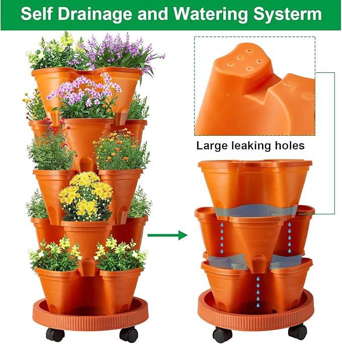 Umigy 2 Set 5 Tier Stackable Planters Vertical Garden Planters - Image 5