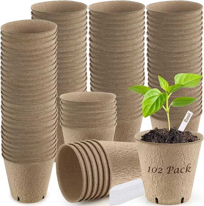 Peat Pots, 102 Pack 3.15 Inch Biodegradable Planting Peat Pots by GARDENANDTOOL