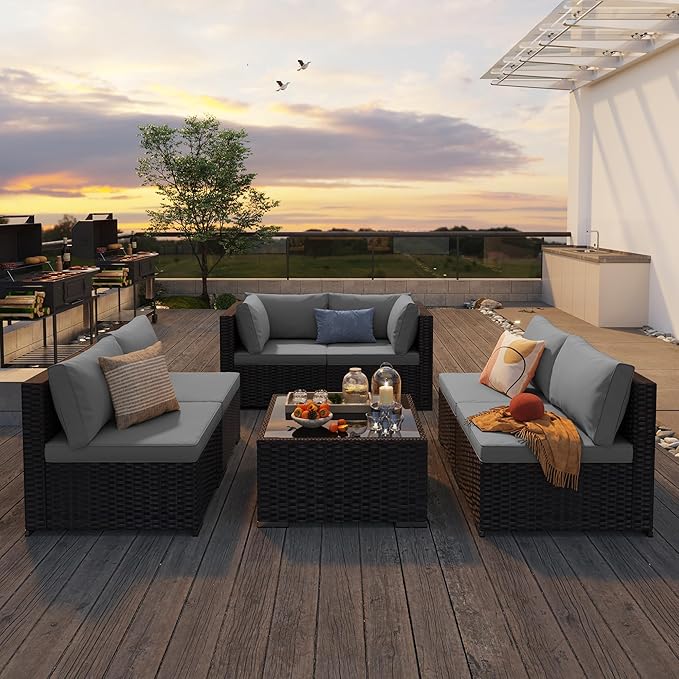 7 Pieces Outdoor Patio Furniture Set, PE Rattan Outdoor Wicker Sectional - Image 9