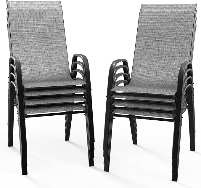 VINGLI Patio Chairs Set of 8 – Stackable Outdoor Dining Chairs by VINGLI