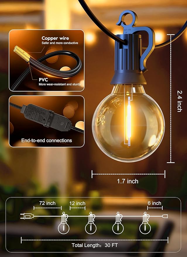 Brightown 30FT LED Outdoor String Lights, Plug-in Waterproof Patio Lights - Image 5