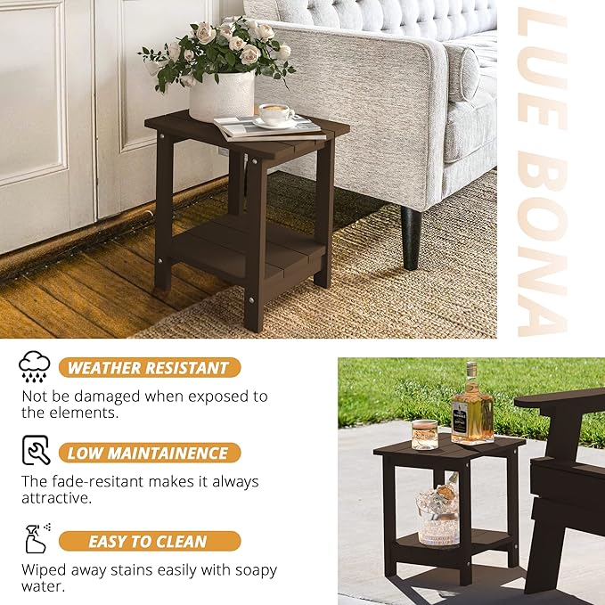 LUE BONA Adirondack Outdoor Side Table, 2-Tier Dark Brown HDPS Patio End Table - Image 7