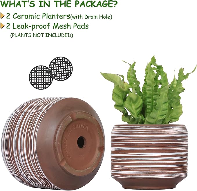 8 Inch + 6 Inch Ceramic Plant Pots Indoor - Image 2