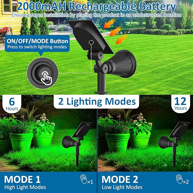 T-SUNUS Green Solar Spot Lights Outdoor 2 Pack, IP65 Waterproof Garden - Image 5