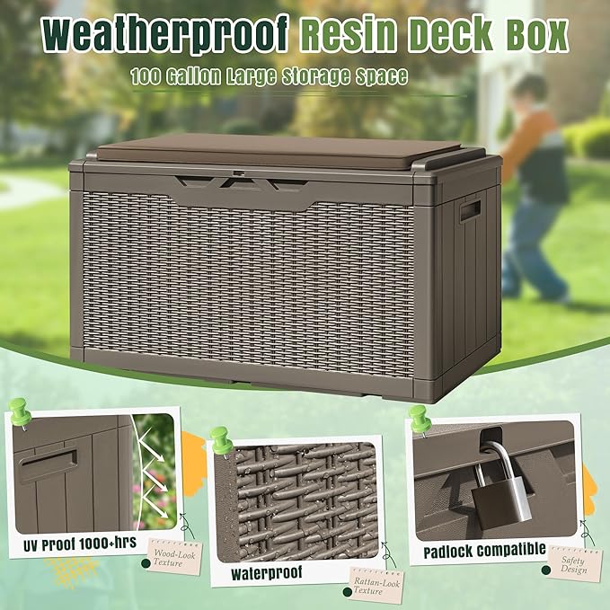 Greesum 100 Gallon Resin Deck Box Large Outdoor Storage - Image 4