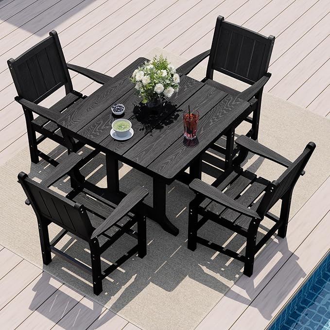Pamapic 5 PCS Outdoor Dining Set, Spacious HDPE Outdoor Table and Chairs by Pamapic