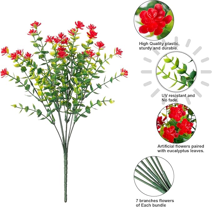 HyeFlora 20 Bundles Artificial Fake Outdoor Plants Flowers - Image 5
