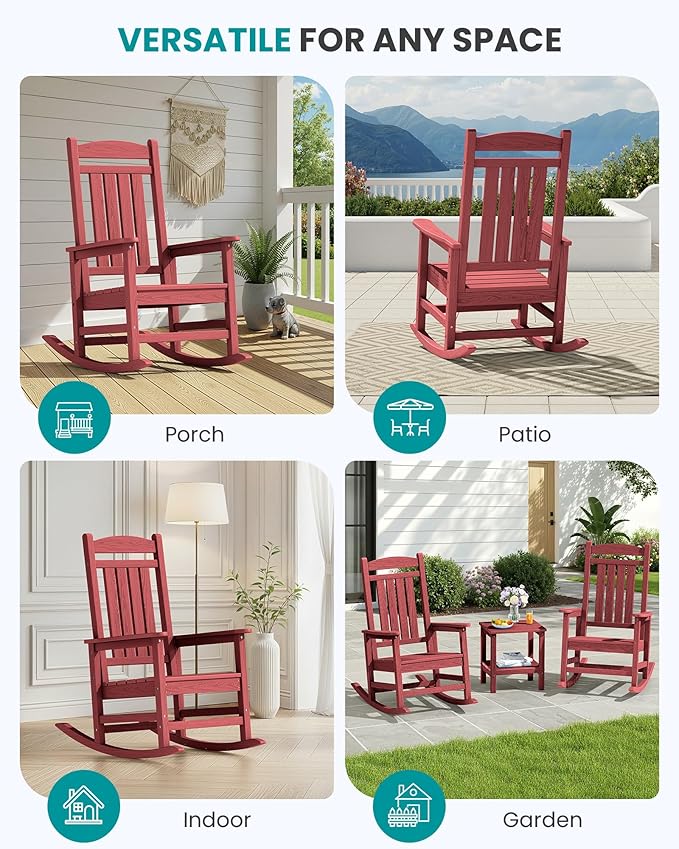 SERWALL Patio Rocking Chairs Set of 4, HDPE Outdoor Rockers - Image 9