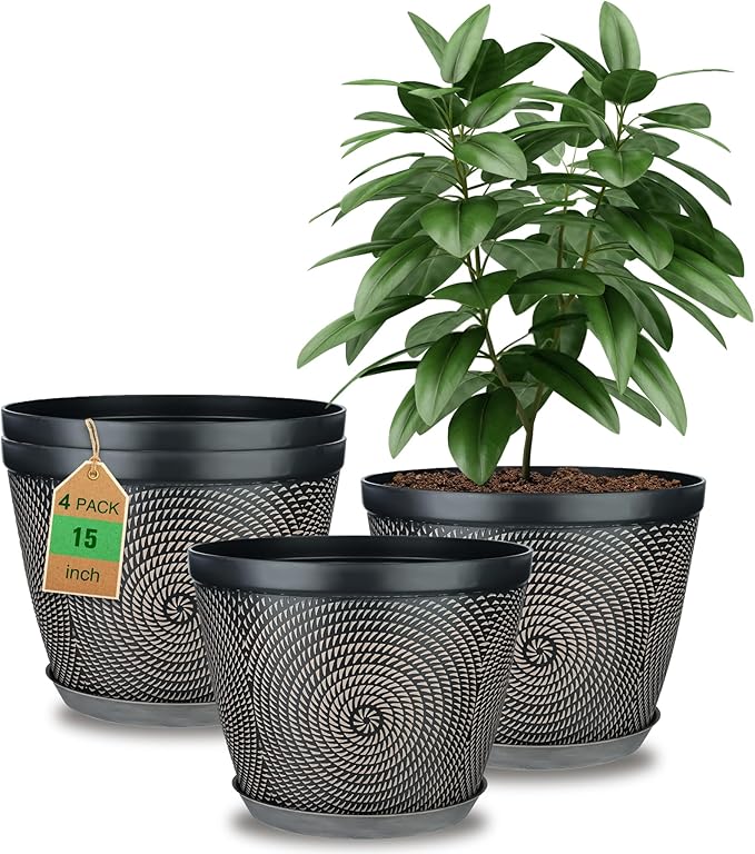 Quarut 15 Inch 4 Pack Large Plant Pots, Plastic Flower Pot by Quarut