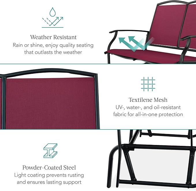Best Choice Products 2-Person Outdoor Patio Swing Glider Steel Bench Loveseat - Image 5