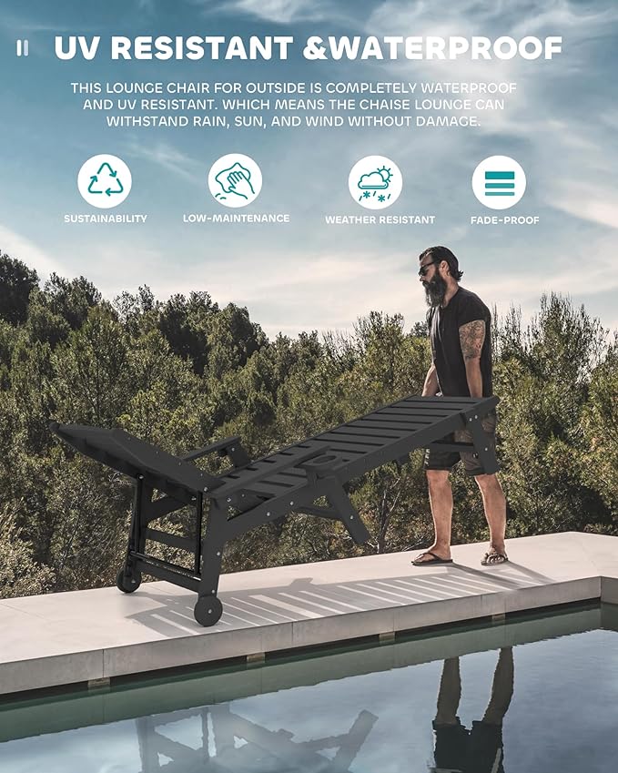 SERWALL Patio Chaise Lounge Chair, Poly Lounge Chair - Image 7