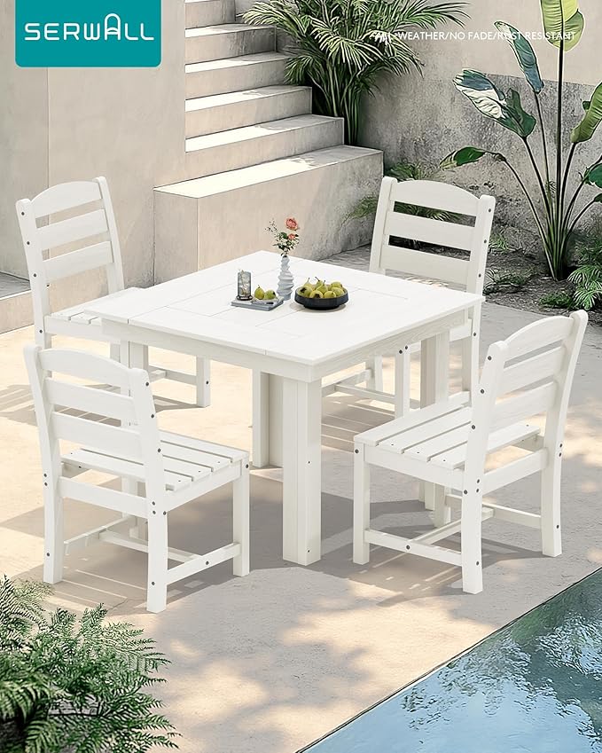 SERWALL Outdoor Dining Set for 4, HDPE Square Table and Chairs Set All Weather - Image 7