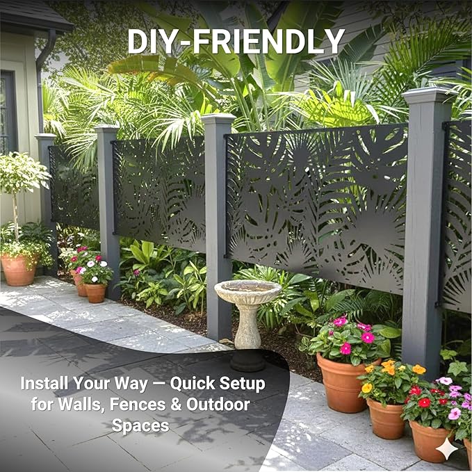 Metal Privacy Screen Outdoor – 72in Decorative Laser Cut Steel Garden Divider - Image 6