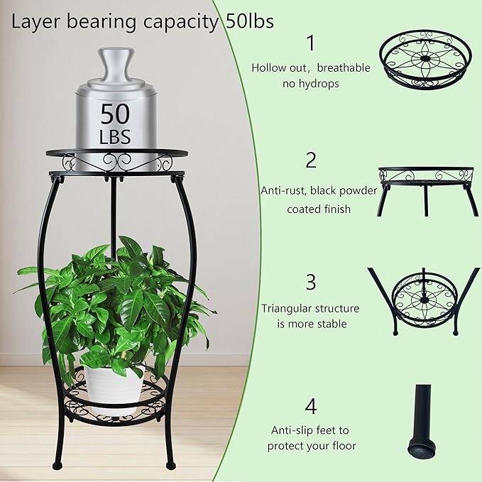 CASIMR 2 Tier Plant Stand Indoor Outdoor, 26.6" Tall Metal Potted Holder Rack - Image 2