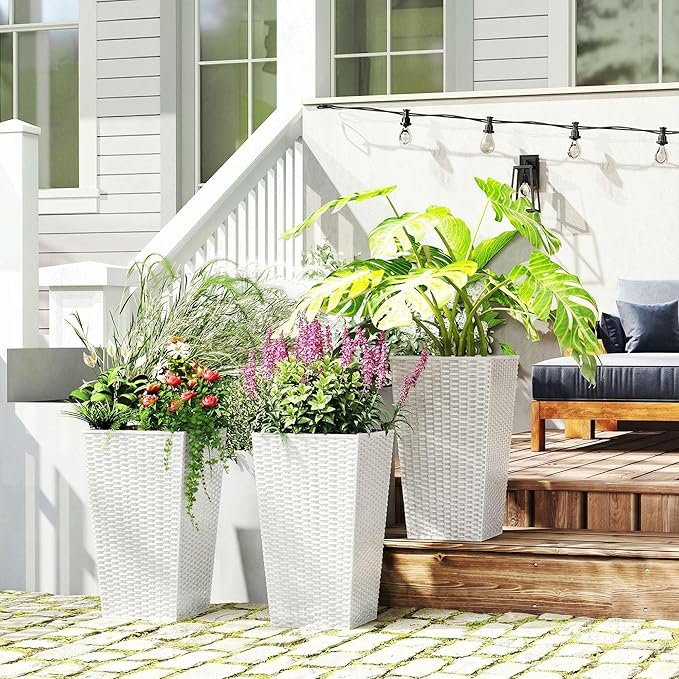 Outsunny Tall Planters for Outdoor Plants Set of 3, 24 in Taper Planters - Image 9