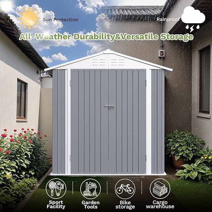 Greesum 6×4FT Outdoor Storage Shed, Metal Patio Storaged Sheds - Image 5