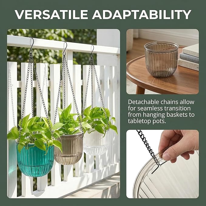3 Pack Self Watering Hanging Planters, 6.5 Inch Hanging Flower Pot - Image 3