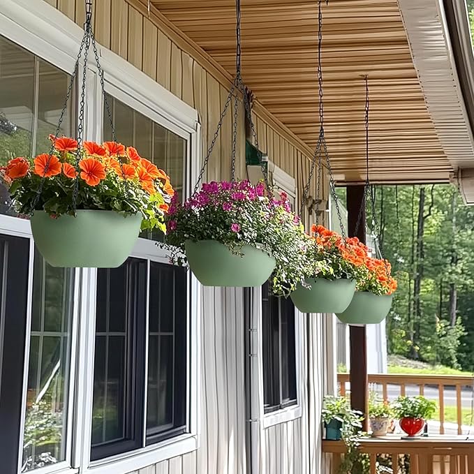 T4U 10 Inch Hanging Planters for Indoor Outdoor Plants, 2 Pack Plastic Hanging - Image 4
