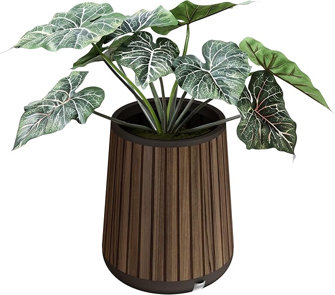 Keter Signature Conic 23.8 Inch Tall Round Large Wood Look Planter by Keter
