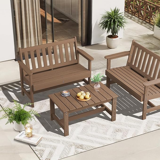 SERWALL Patio Coffee Table, HDPE Rectangle Outdoor Coffee Table - Image 11