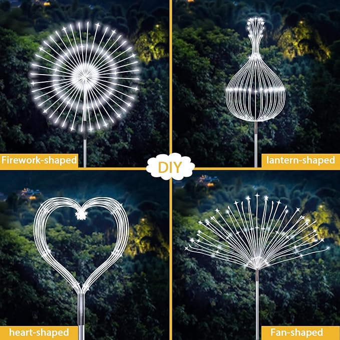 JJGoo Solar Firework Lights, 2 Pack 120 LEDs 2 Lighting Modes Solar Garden - Image 4
