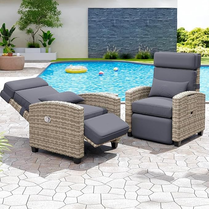 Garvee Outdoor Recliner Chair, 145° Adjustable Backrest & Footrest Lounge Chair - Image 7