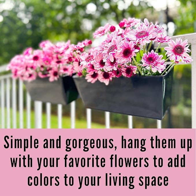 LaLaGreen Rail Planter Box Large Black Metal Hanging Flower Pots, Rectangle - Image 9