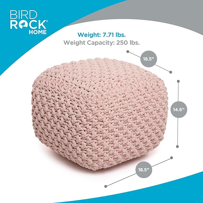 BIRDROCK HOME Square Pouf Ottoman | Cotton Braided Foot Stool - Image 3