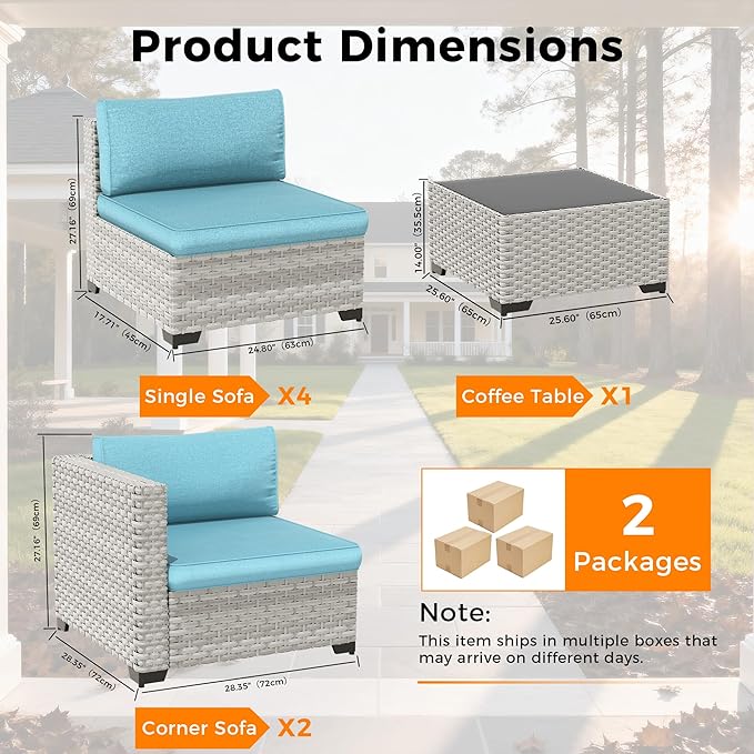 6-Seat Modular Patio Furniture Set – Outdoor Wicker Sectional Sofa - Image 3