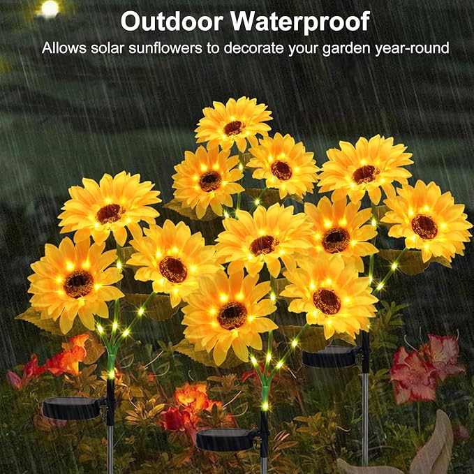 echosari 4 Pack Solar Lights Outdoor Waterproof, Sunflower Solar Stake Lights - Image 7