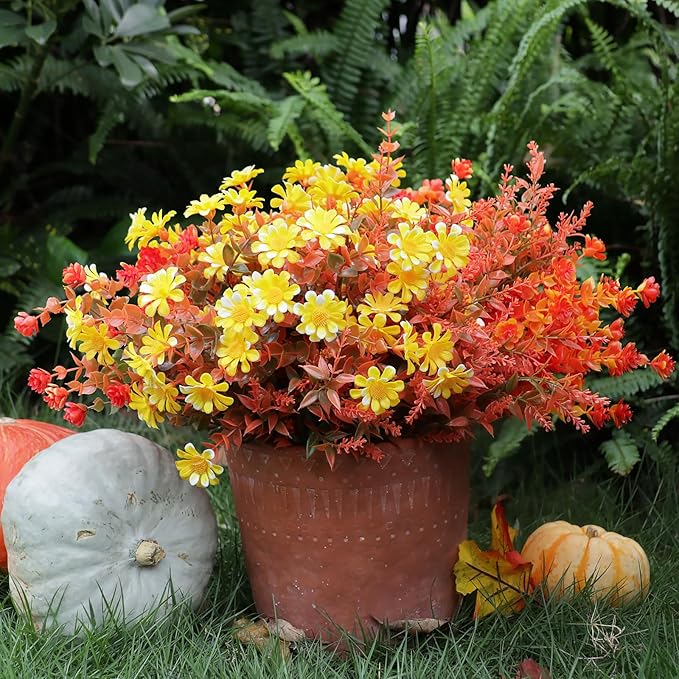 16 Bundles Artificial Plants Outdoor Fake Fall Flowers Mums - Image 6