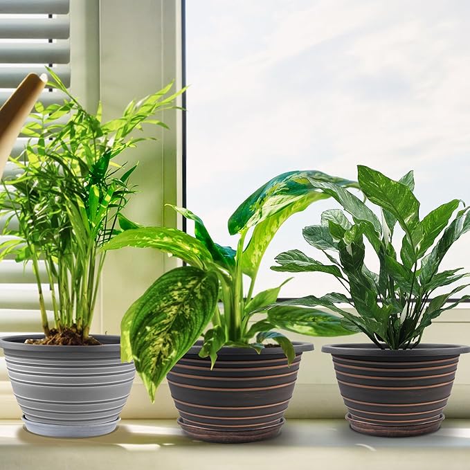 Large-Planter-Indoor-Outdoor Plant Pots, 12 inch 3 Pack Plastic Flower Pots - Image 6