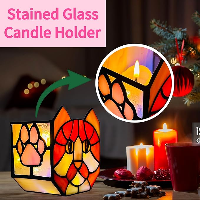 Stained Glass Orange Cat Planter, Indoor Flower Pots - Image 4