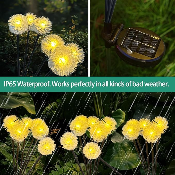 4PK 32LED Solar Garden Lights Outdoor, Dandelion Solar Lights Outdoor, IP65 - Image 5