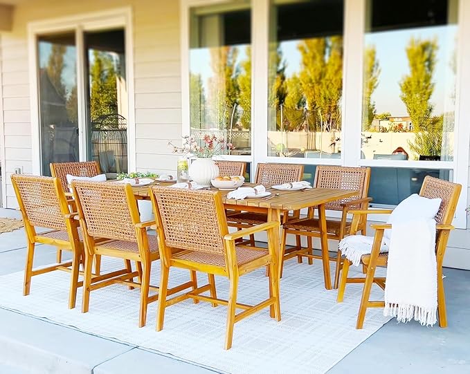 PHI VILLA 9 Pieces Acacia Wood Outdoor Dining Set - Image 7