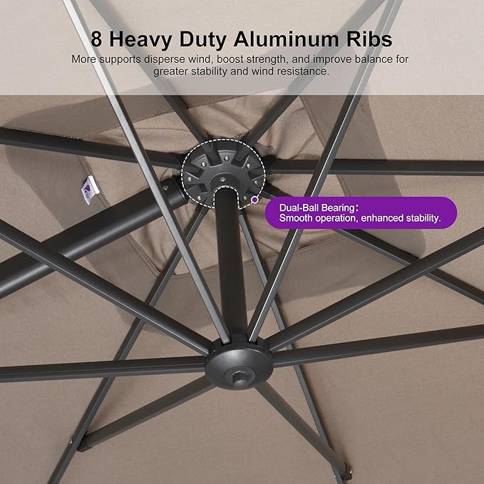 PURPLE LEAF Patio Umbrella 10' X 10' Rectangle Cantilever Umbrella Large - Image 4