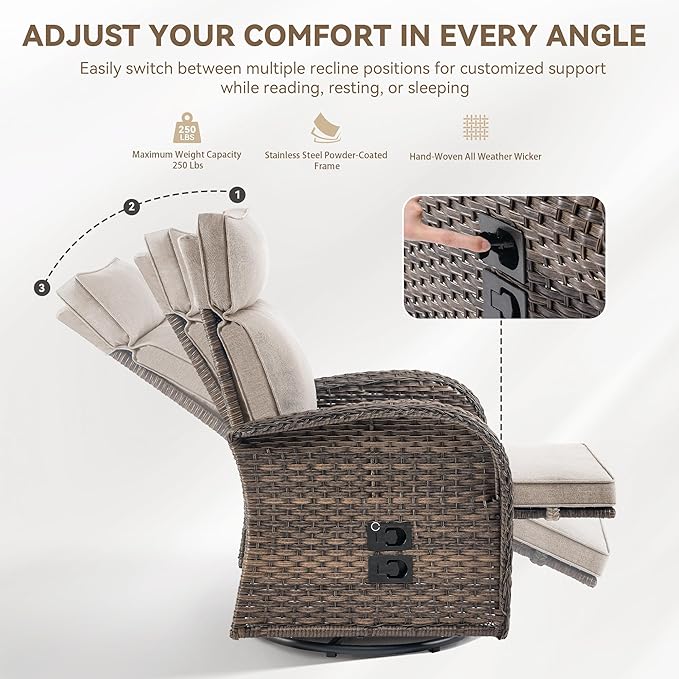 3 Pieces Zero Gravity Patio Swivel Rocking Recliner Chairs Set of 2 - Image 6