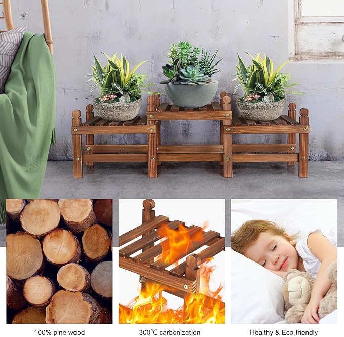 3 Tier Plant Stand Indoor, Wooden Low Plant Bench - Image 5
