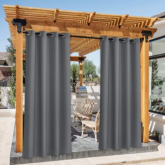 NICETOWN Patio Curtains Outdoor Waterproof 2 Panels, Stainless Steel Ring Top by NICETOWN