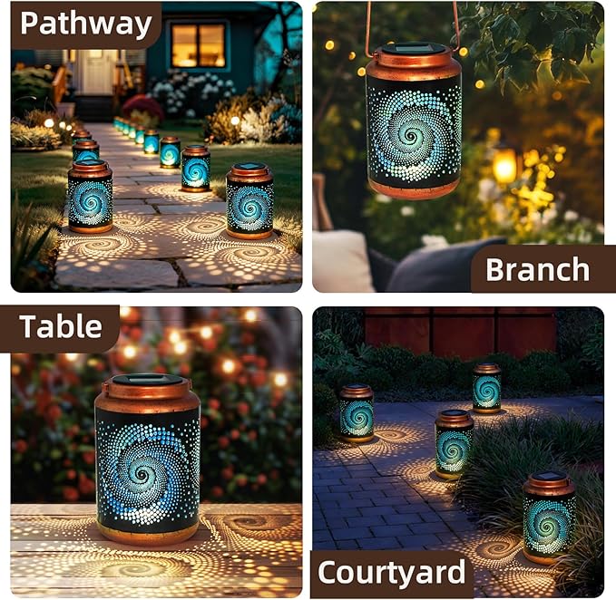2 Pack Solar Lanterns Outdoor Hanging Metal Waterproof LED - Image 5