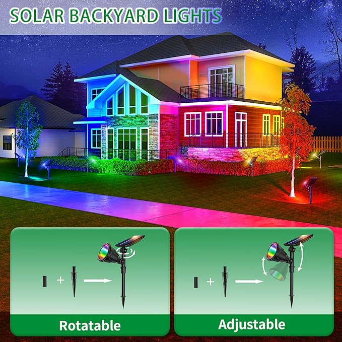 JSOT 2 Pack Christmas Solar Spotlights, RGB Solar Spot Light Outdoor Waterproof - Image 9