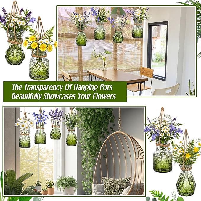 4 Pcs Stained Glass Hanging Vases Hanging Glass Planters Small Plant Terrarium - Image 2