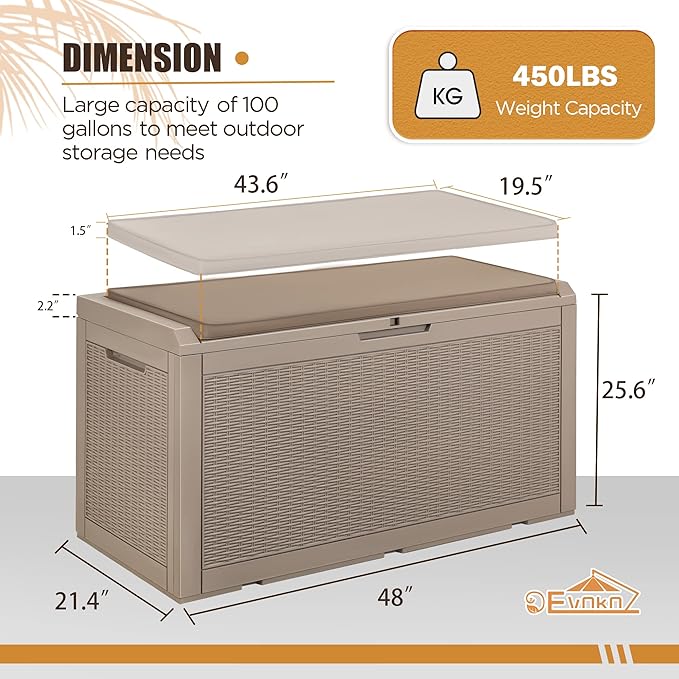 Devoko 100 Gallon Waterproof Large Resin Deck Box Outdoor Storage Box Indoor - Image 6