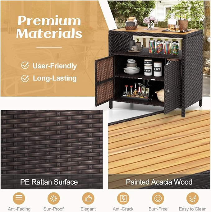 Tangkula Rattan Outdoor Storage Cabinet, Patiojoy Outdoor Cabinet - Image 4