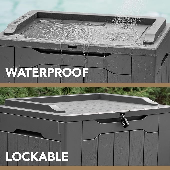 Devoko 30 Gallon Resin Deck Box Outdoor Indoor Waterproof Storage Box - Image 2