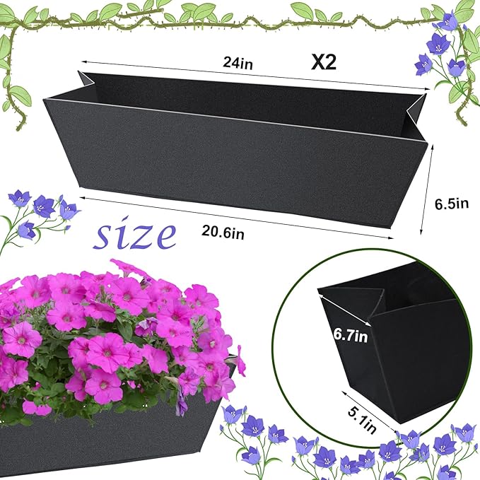 2PCS 24Inch Rectangle Window Box Liner Felt Planter Basket Liner Insert Black - Image 2