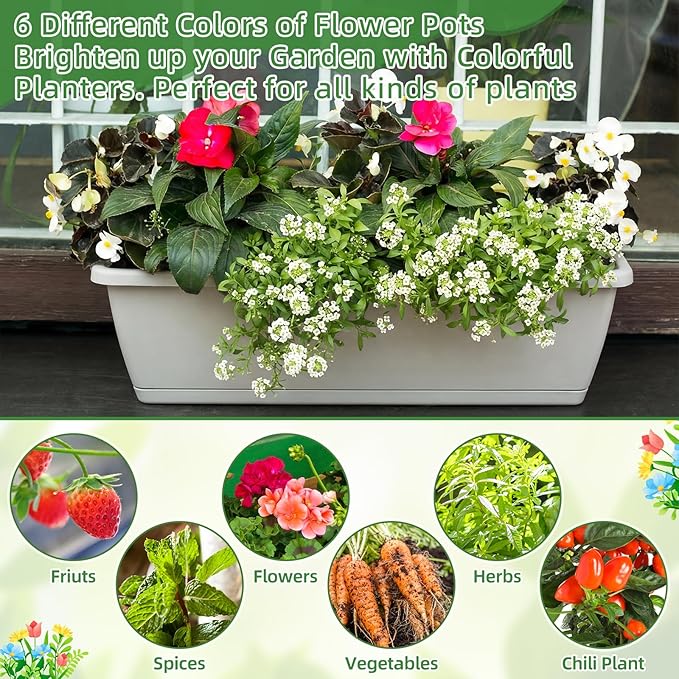 12 Pack Window Box Planter 17 Inches Rectangular Vegetable Flower Planters - Image 6
